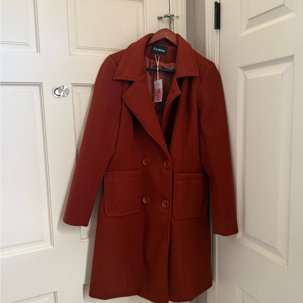 Fashion Women's Double-Breasted Rust Pea Coat

Brand is called Fashion.